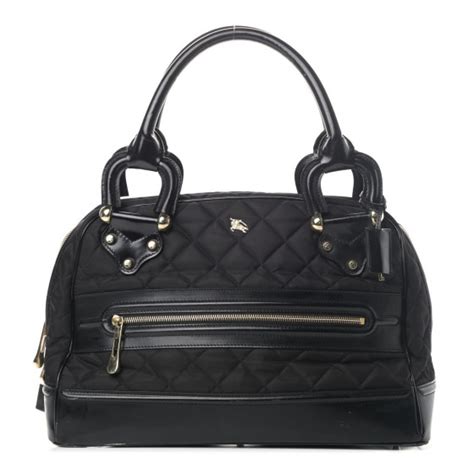 BURBERRY Calfskin Nylon Quilted Manor Top Handle Bag Black 